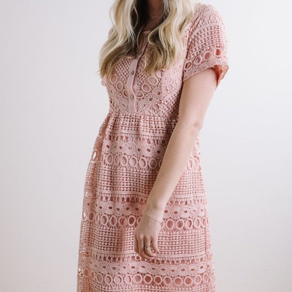 Rose Pink Lace Midi Summer Dress Occasion/Wedding